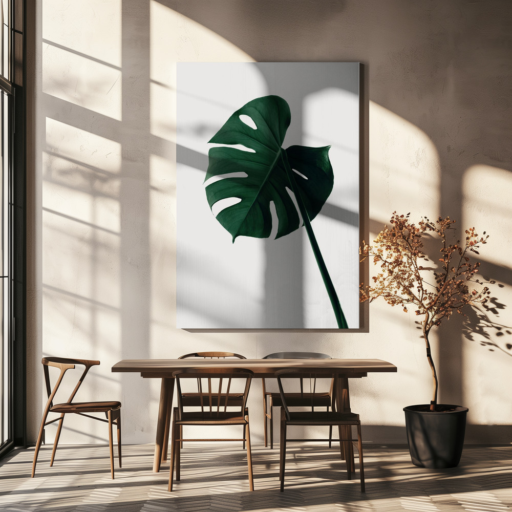 Lærred - Monstera Natural 07 over spisebordet