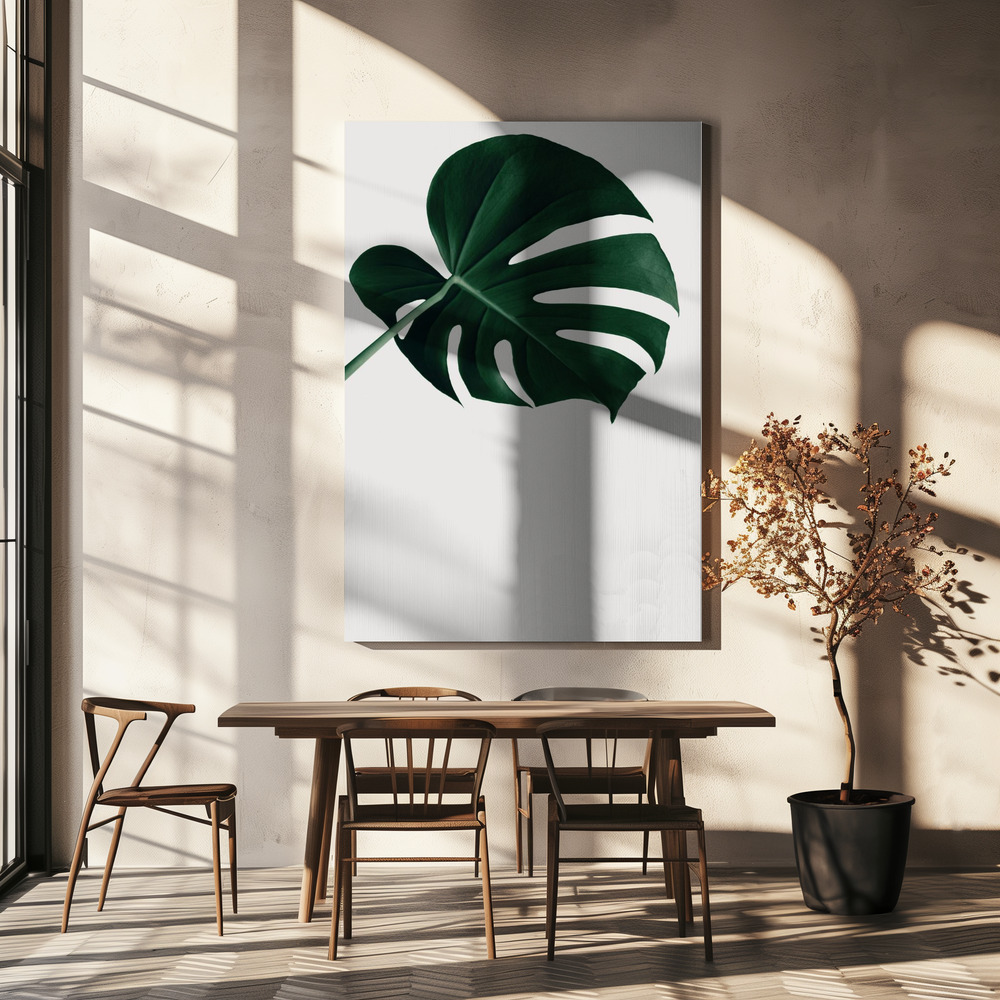 Lærred - Monstera Natural 19 over spisebordet