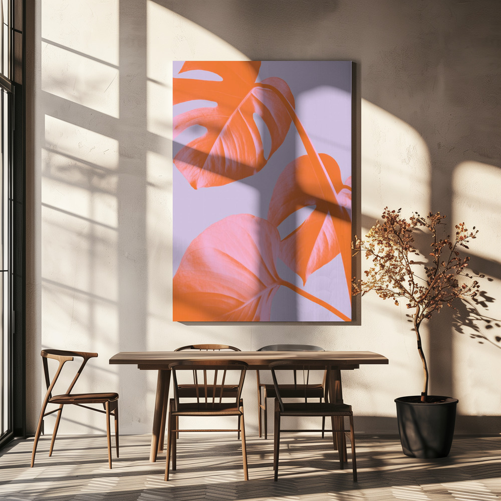 Canvas print - Monstera Purple 03 over dining table