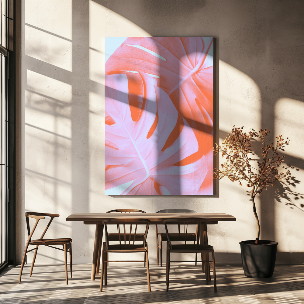 Canvas print - Monstera Orange 03 over dining table