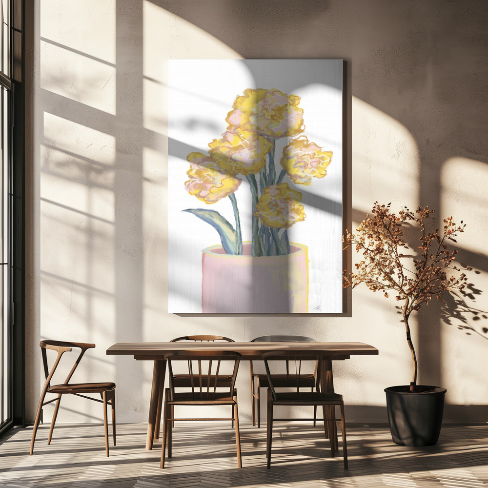 Obraz na płótnie - Yellow flowers nad stołem jadalnym