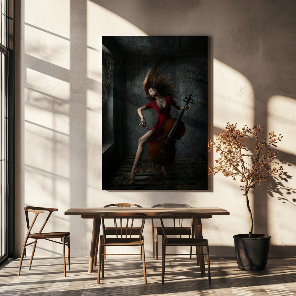 Lienzo - The Rhythm of Sadness sobre la mesa del comedor
