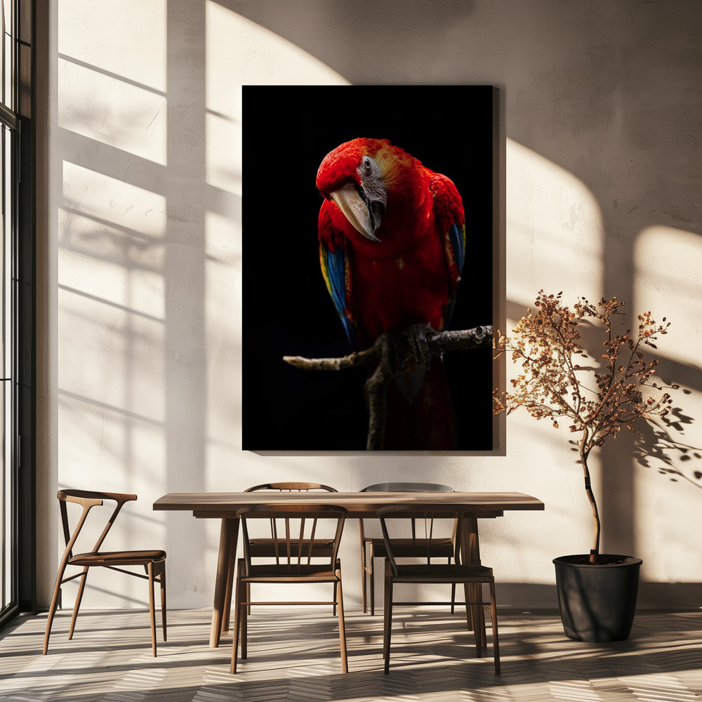 Lienzo - Portrait of Scarlet Macaw sobre la mesa del comedor