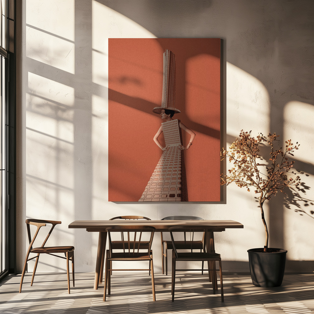 Canvas schilderi - City girl boven eettafel