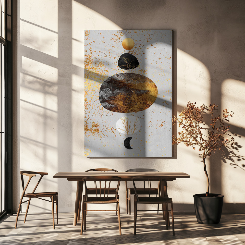 Lienzo - Sun And Moon sobre la mesa del comedor