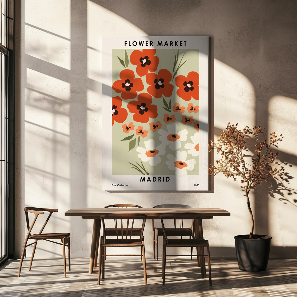 Canvas taulu - Flower Market Madrid ruokapöydän yli
