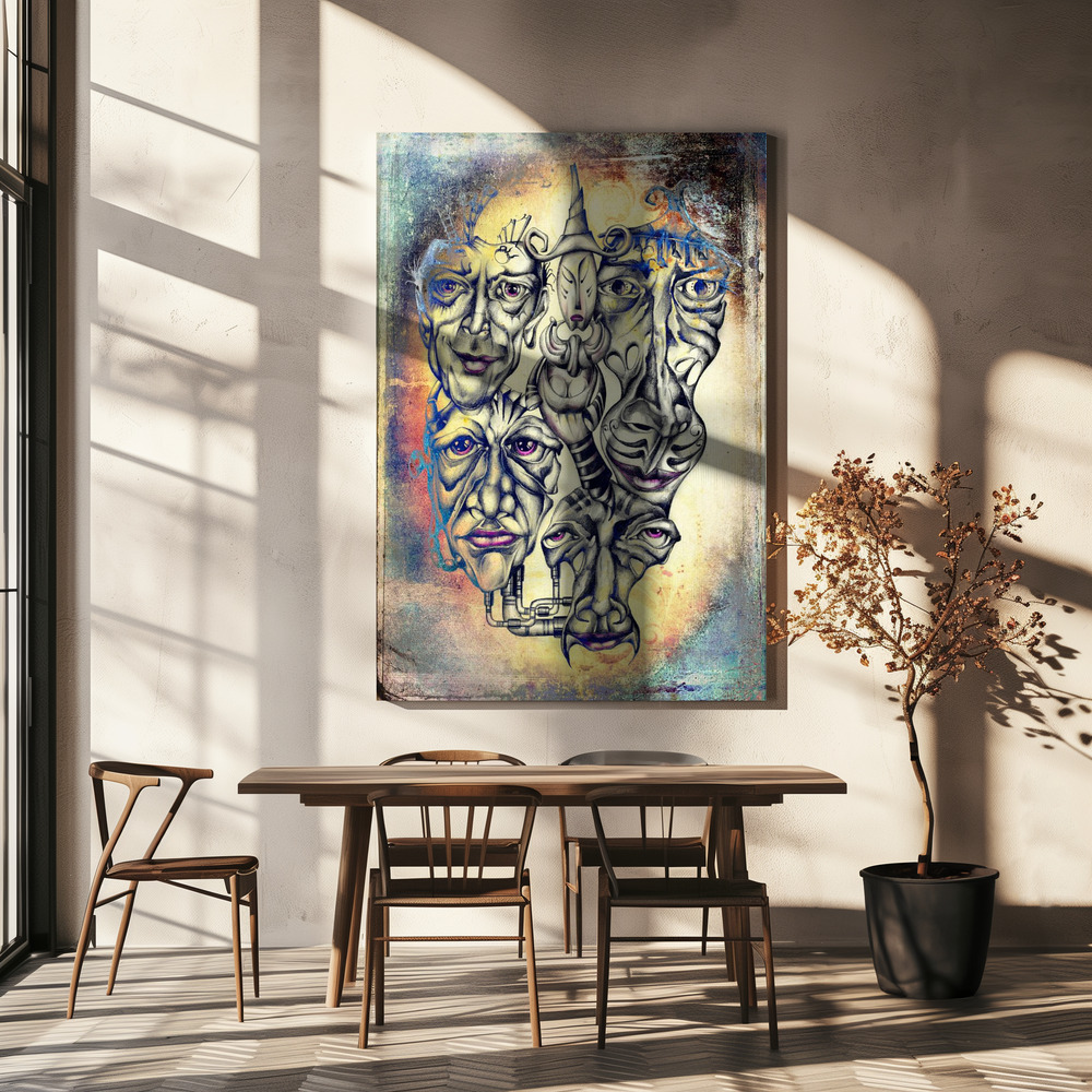Canvas print - Shaman and faces of souls over dining table