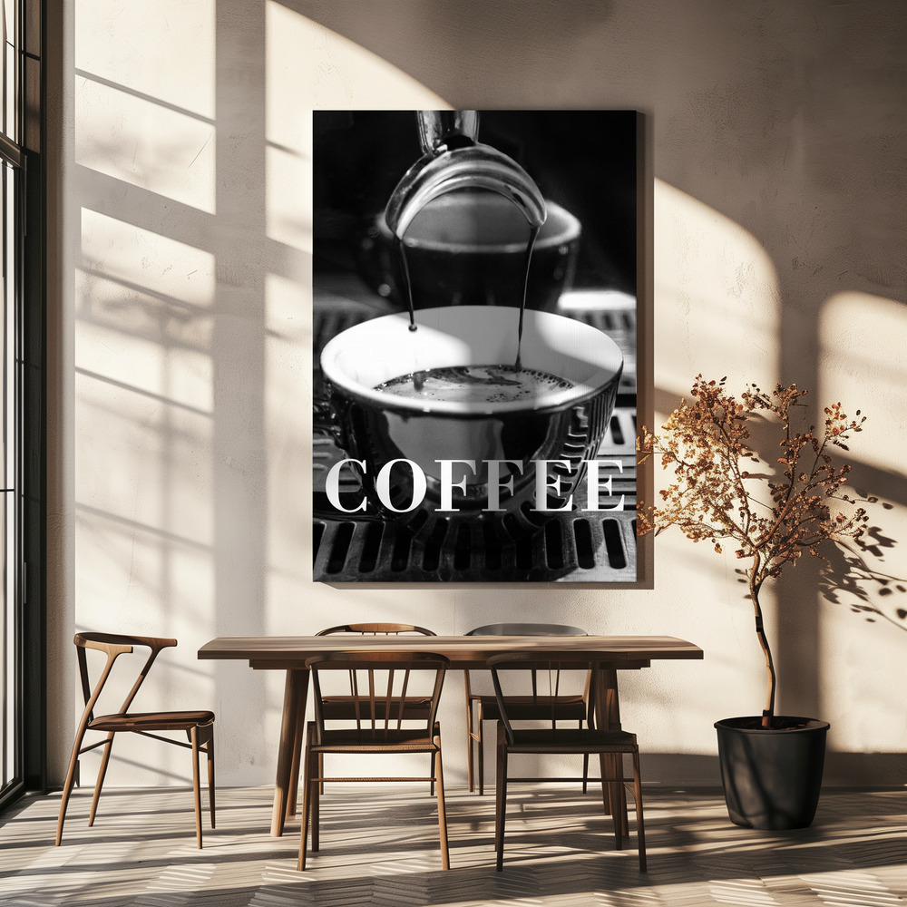 Leinwandbild - Coffee Text 2 über dem Esstisch