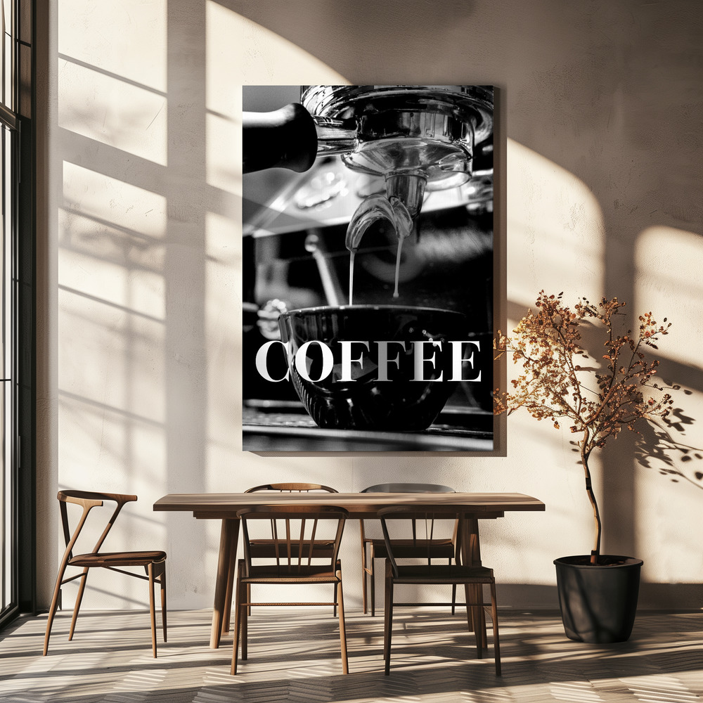 Canvas schilderi - Coffee Text boven eettafel