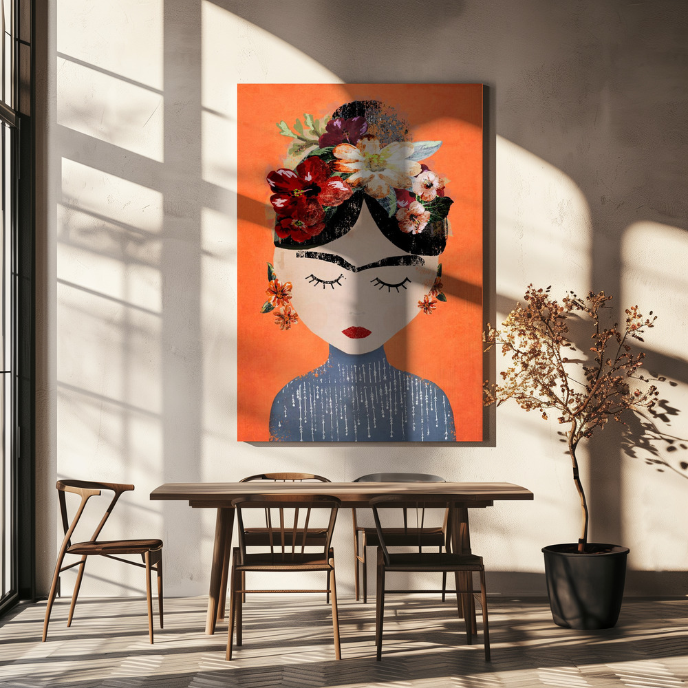 Canvas print - Frida (Orange Version) over dining table