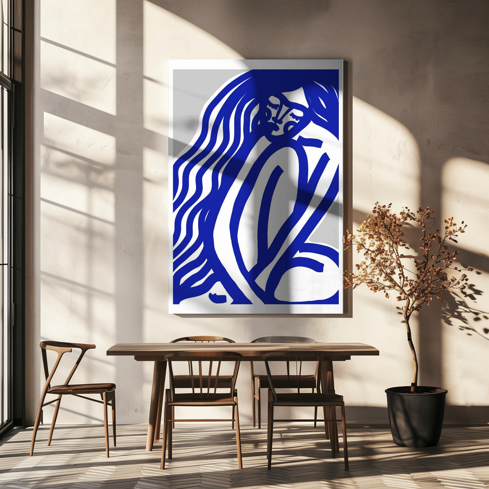 Lienzo - The Silence (Blue) sobre la mesa del comedor