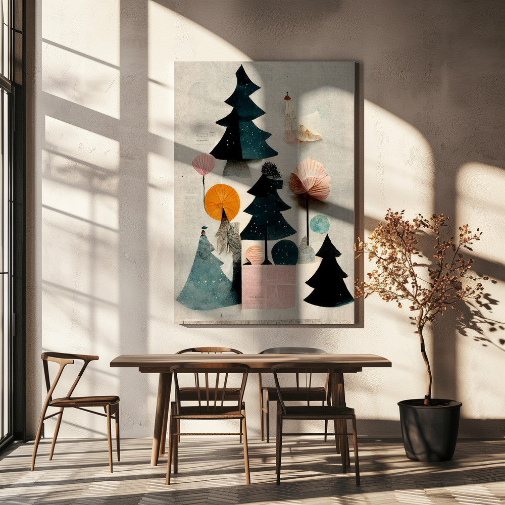 Canvas schilderi - Cute Pine Tree Composition boven eettafel