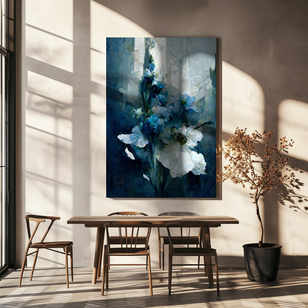 Lienzo - Blue Flower Bouquet sobre la mesa del comedor