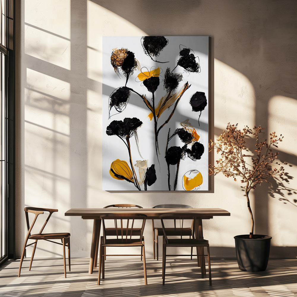Canvastavla Black Dry Flowers - Tavla över matbord