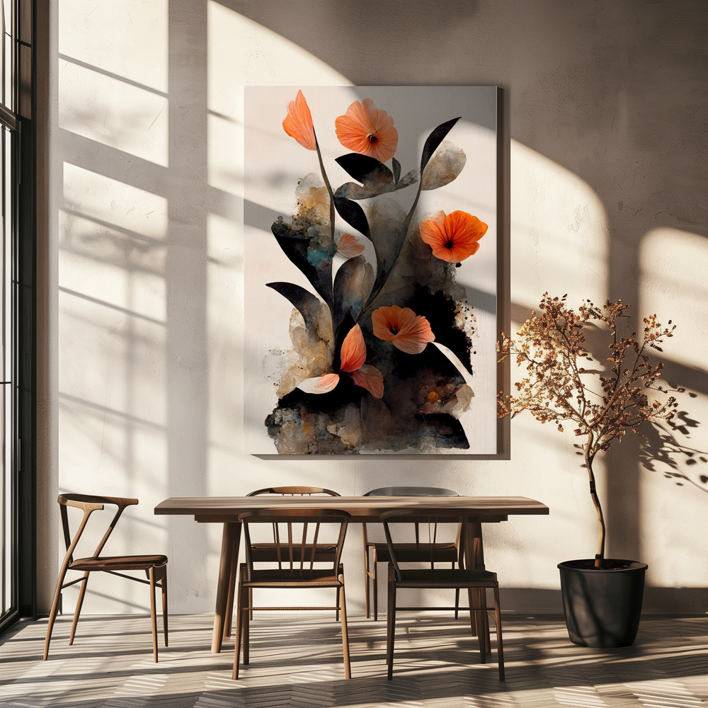 Lienzo - Coral Flowers sobre la mesa del comedor