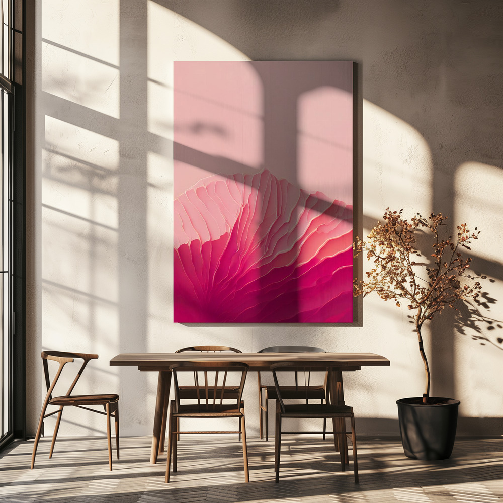 Lærred - Pink Coral over spisebordet