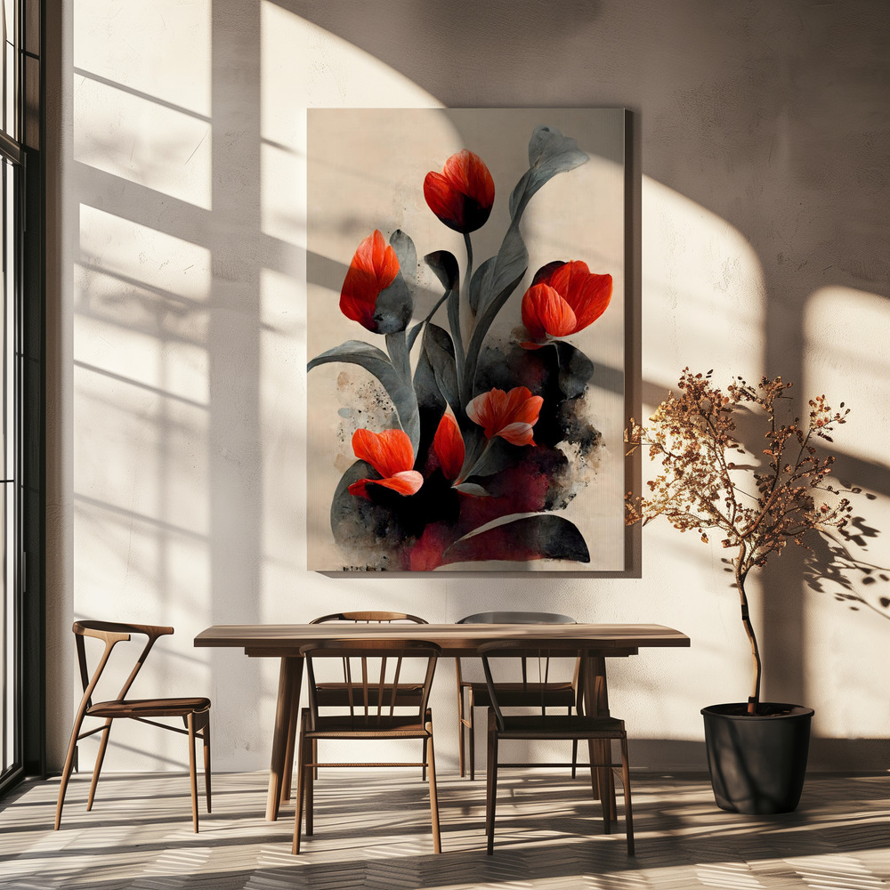 Canvas print - Red Tulips over dining table