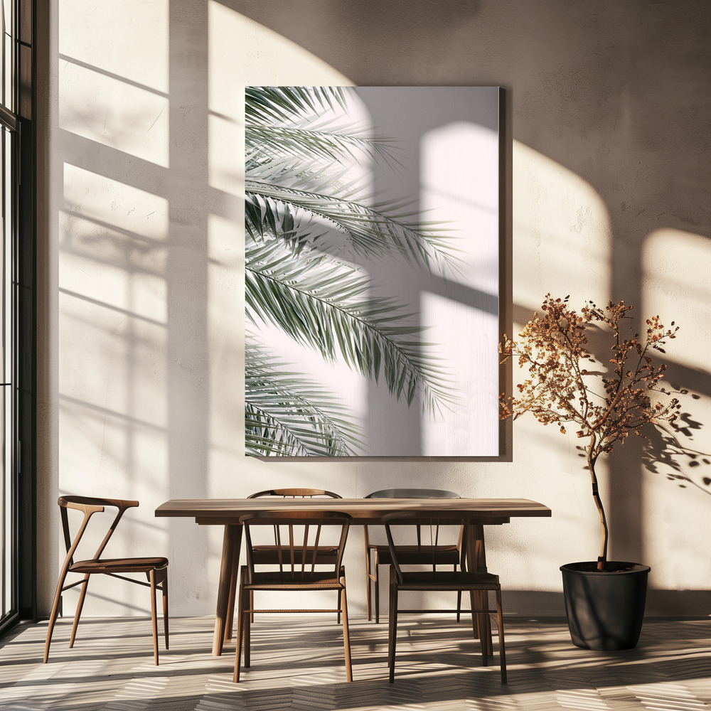 Lærred - Blush Palm Leaves over spisebordet