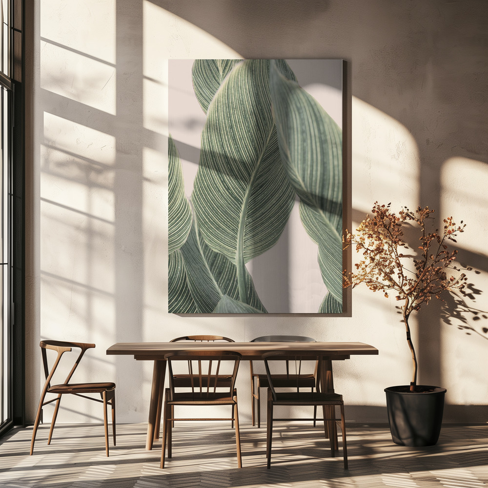Leinwandbild - Calla Leaf über dem Esstisch