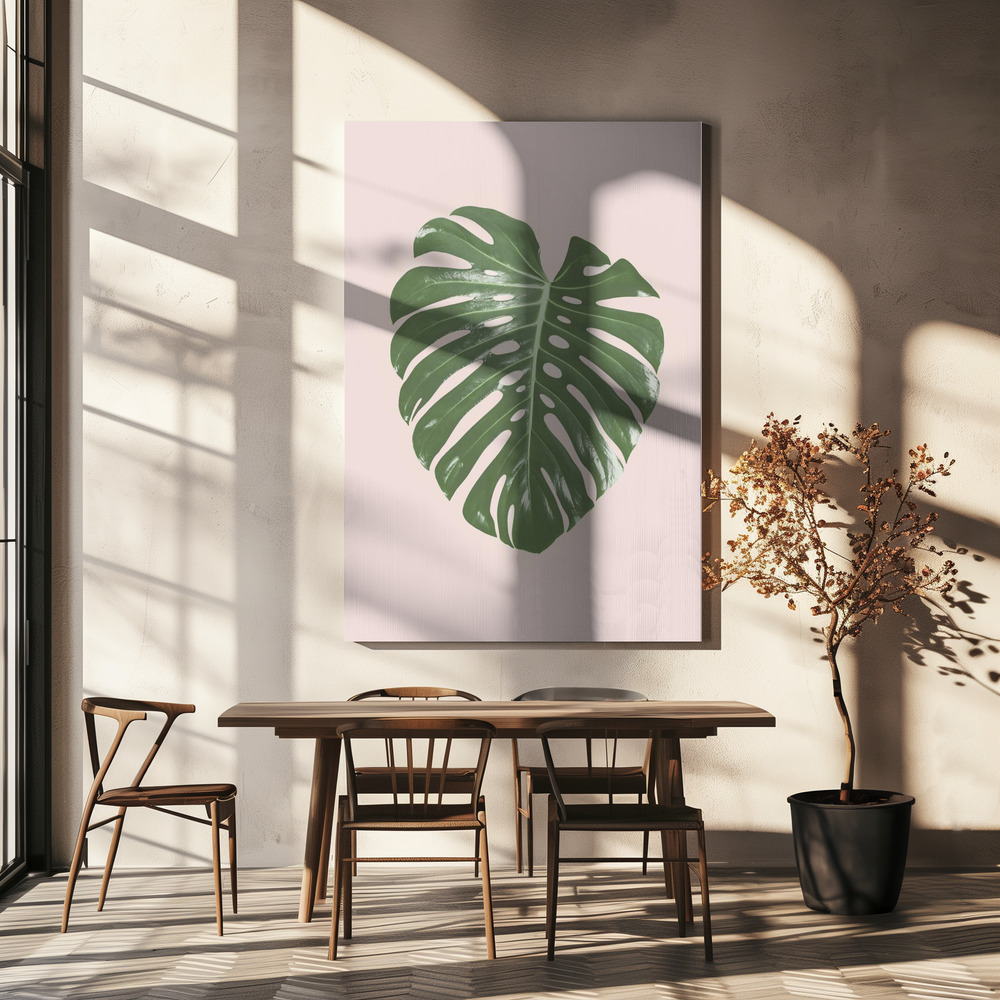 Obraz na płótnie - Monstera Leaf Blush nad stołem jadalnym
