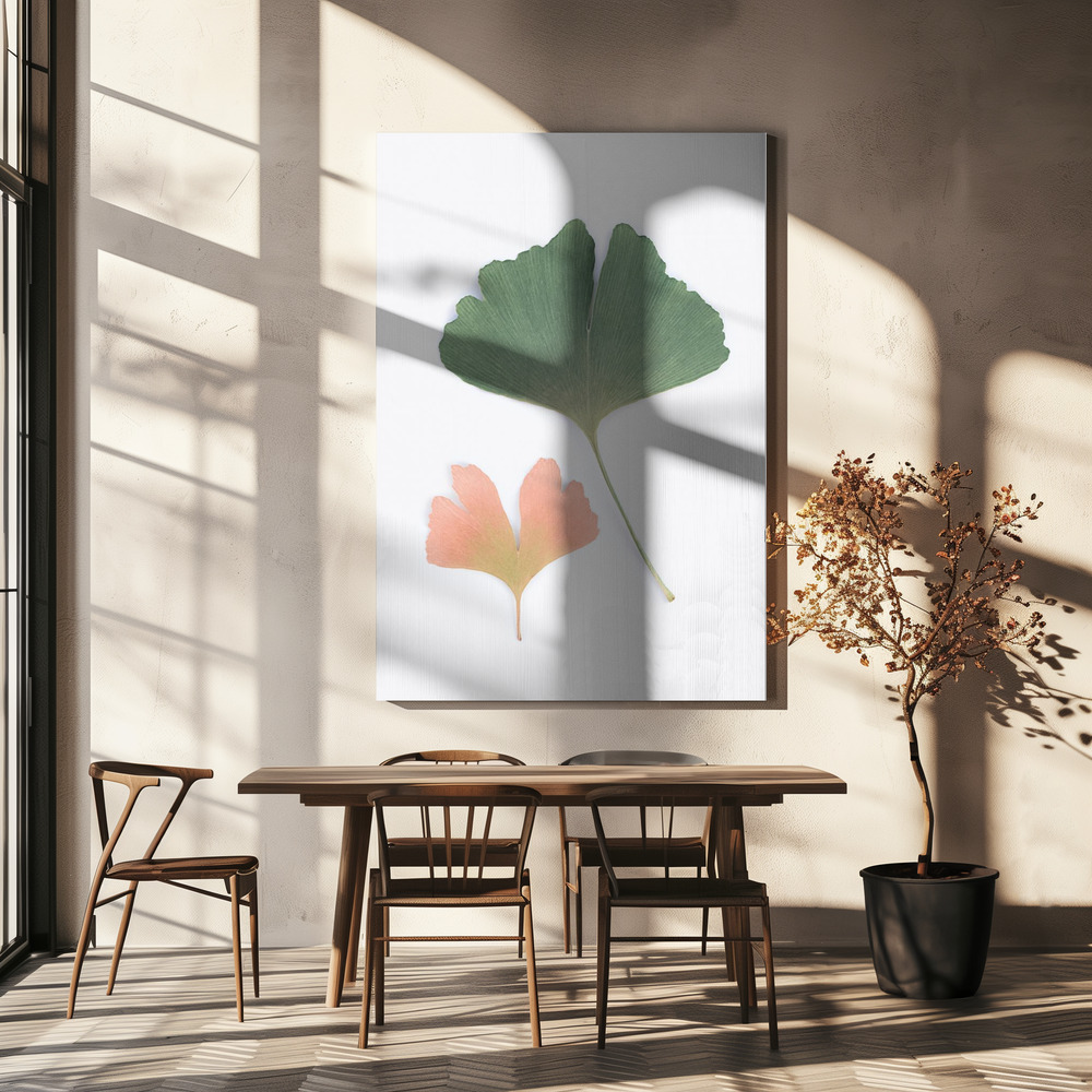 Lærred - Pastel Ginkgo over spisebordet