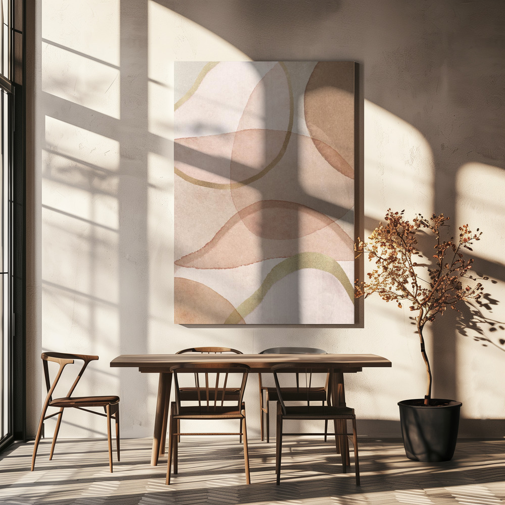 Lærred - Blush and Brown Abstract over spisebordet