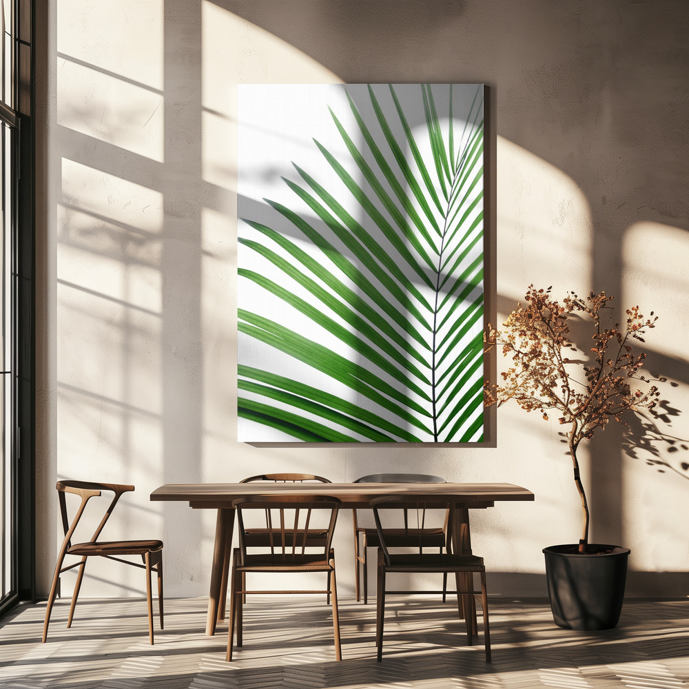 Stampe su tela - Green Palm Leaf sopra il tavolo da pranzo