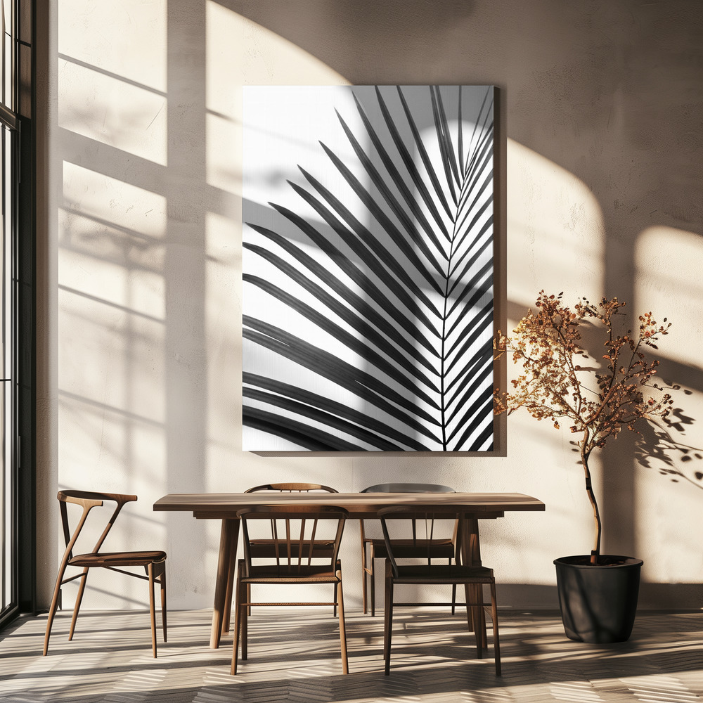 Leinwandbild - BW Palm Leaf über dem Esstisch
