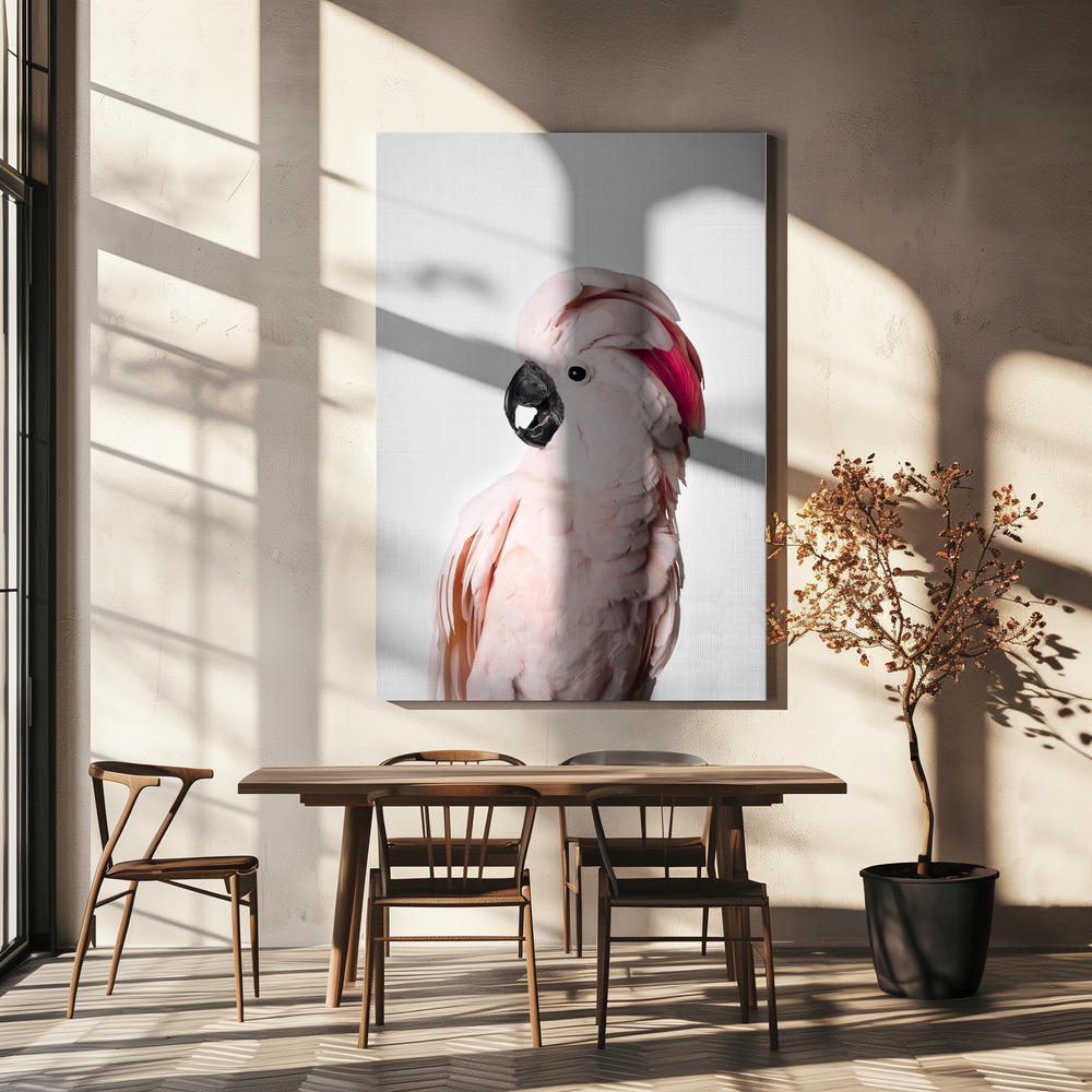 Stampe su tela - Pink Cockatoo sopra il tavolo da pranzo
