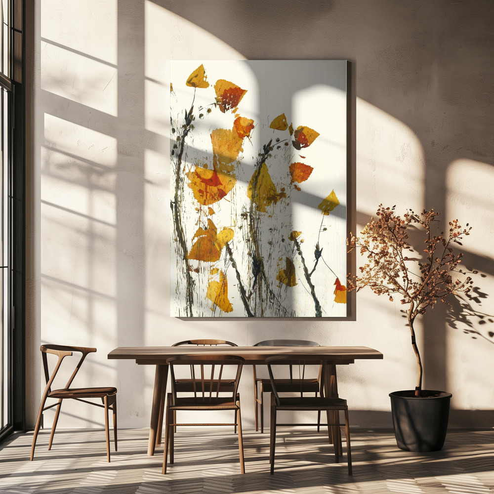 Canvas schilderi - Leaves still life boven eettafel