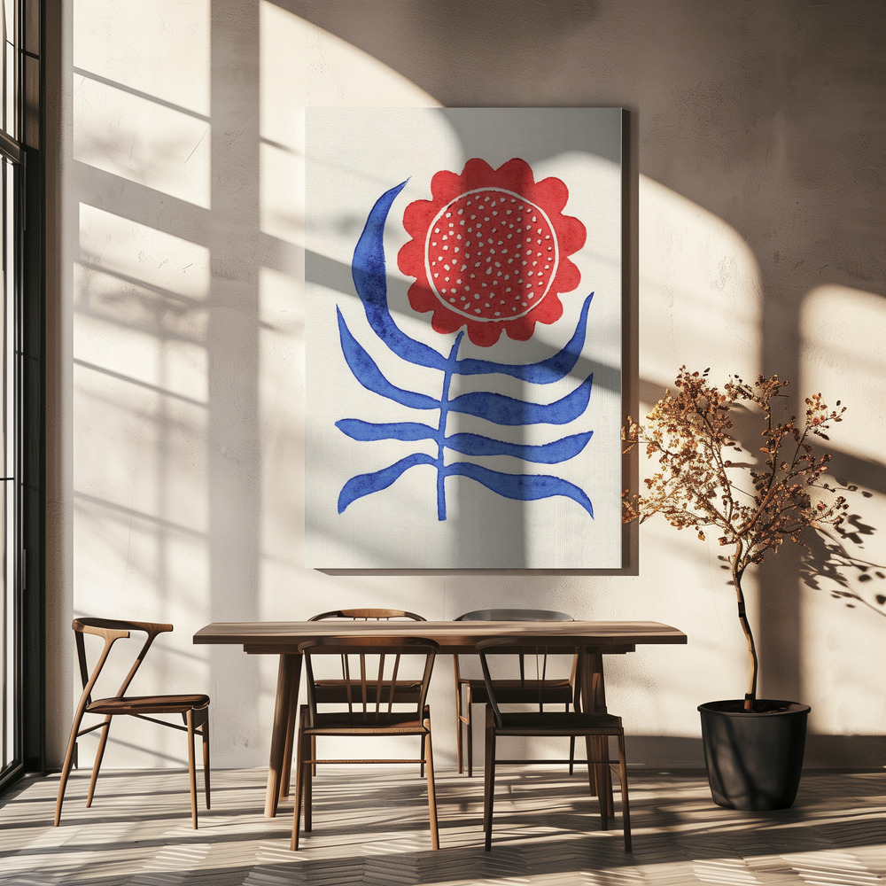 Canvastavla Red Flower / Lino Print - Tavla över matbord