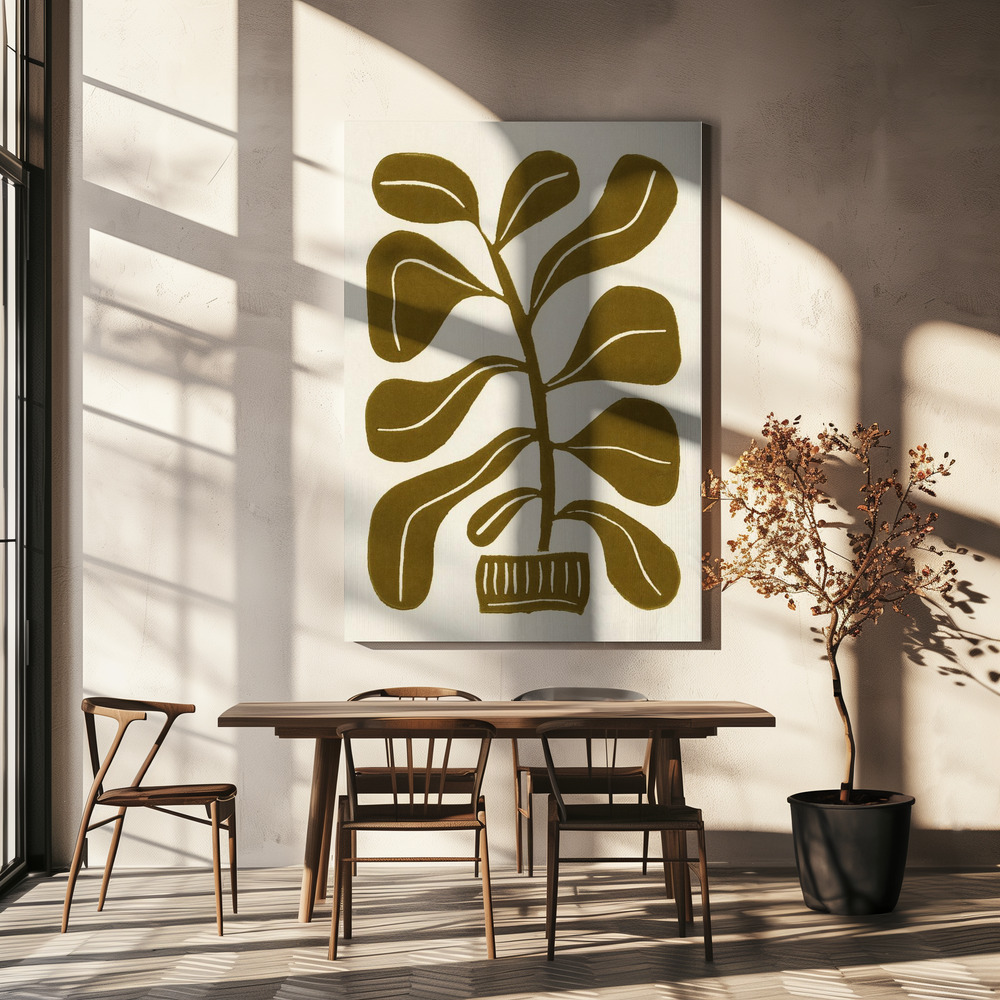 Canvas print - Linocut Houseplant #2 over dining table