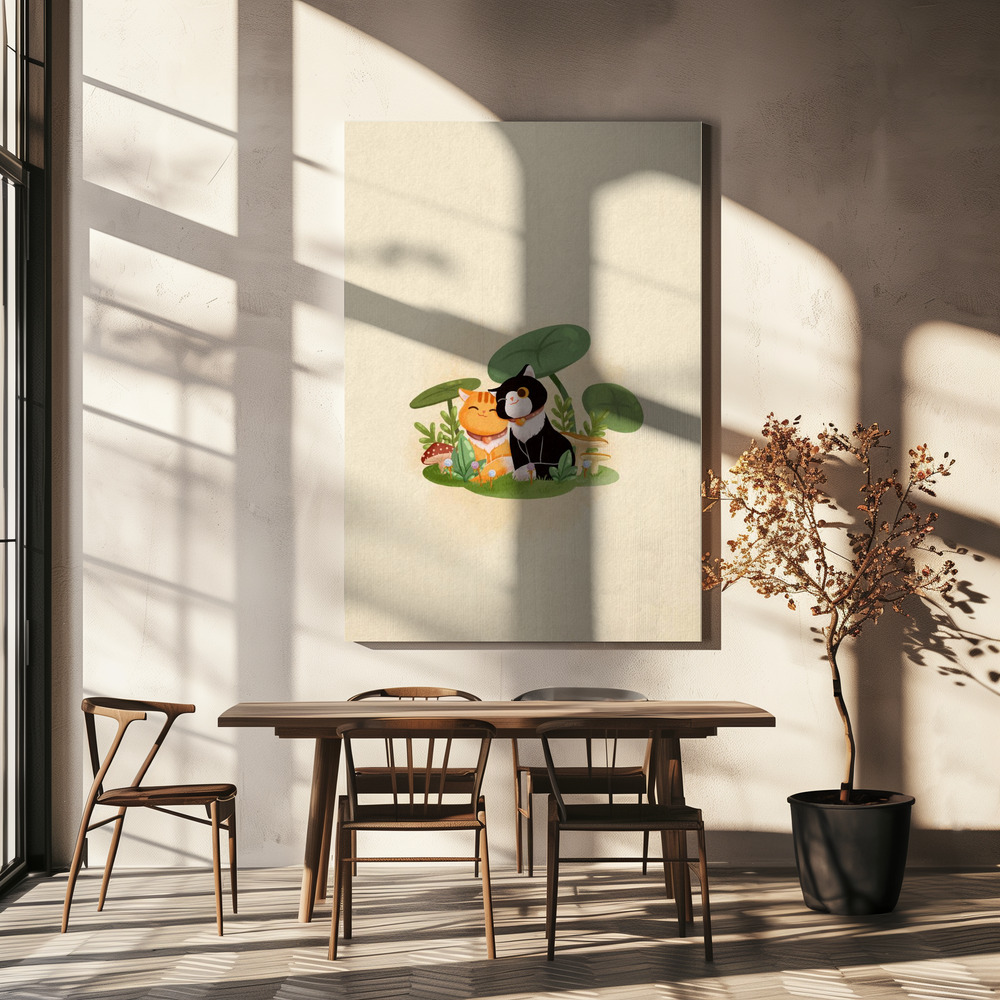 Canvas print - Cats in Love (1) over dining table