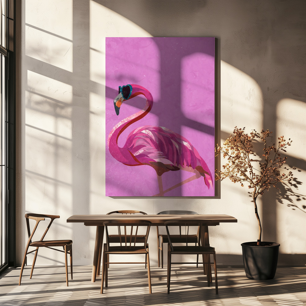 Canvas print - Magenta Metallic Flamingo over dining table