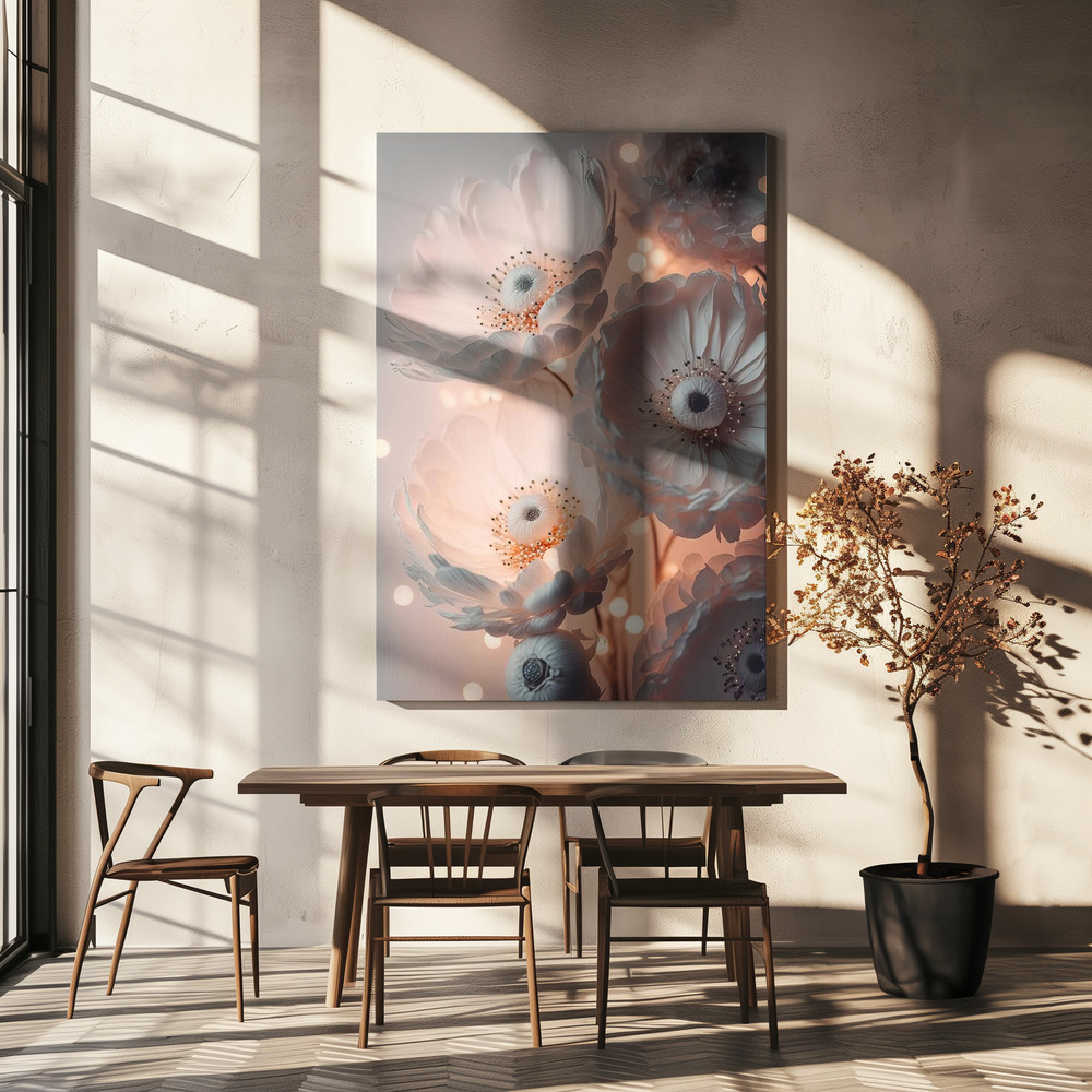 Canvas print - Glowing Patel Pink Flowers over dining table
