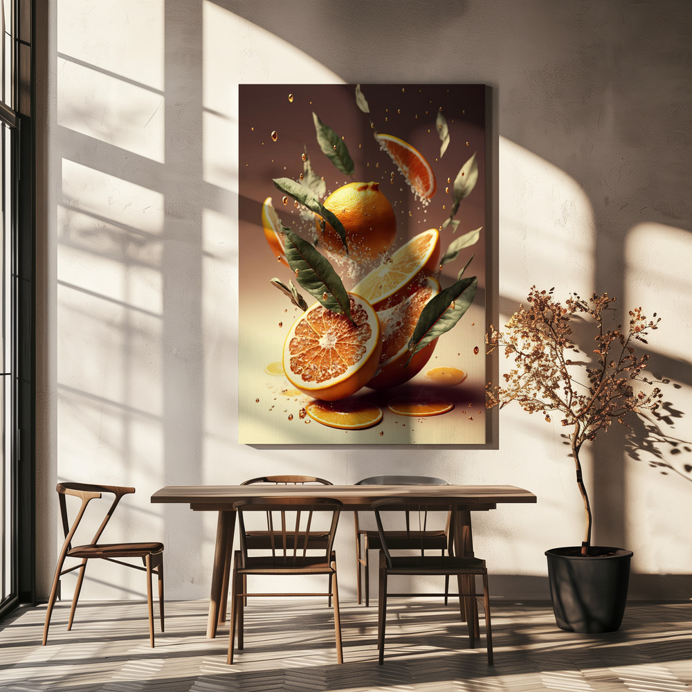 Canvas schilderi - Fresh Oranges boven eettafel