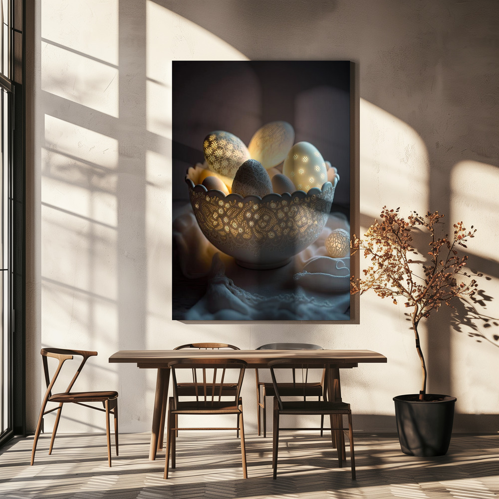 Canvas print - Glowing Eggs over dining table