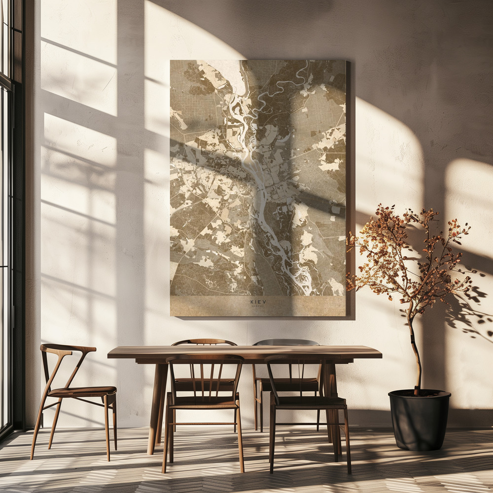 Canvas print - Sepia map of Kiev (pre-war) over dining table