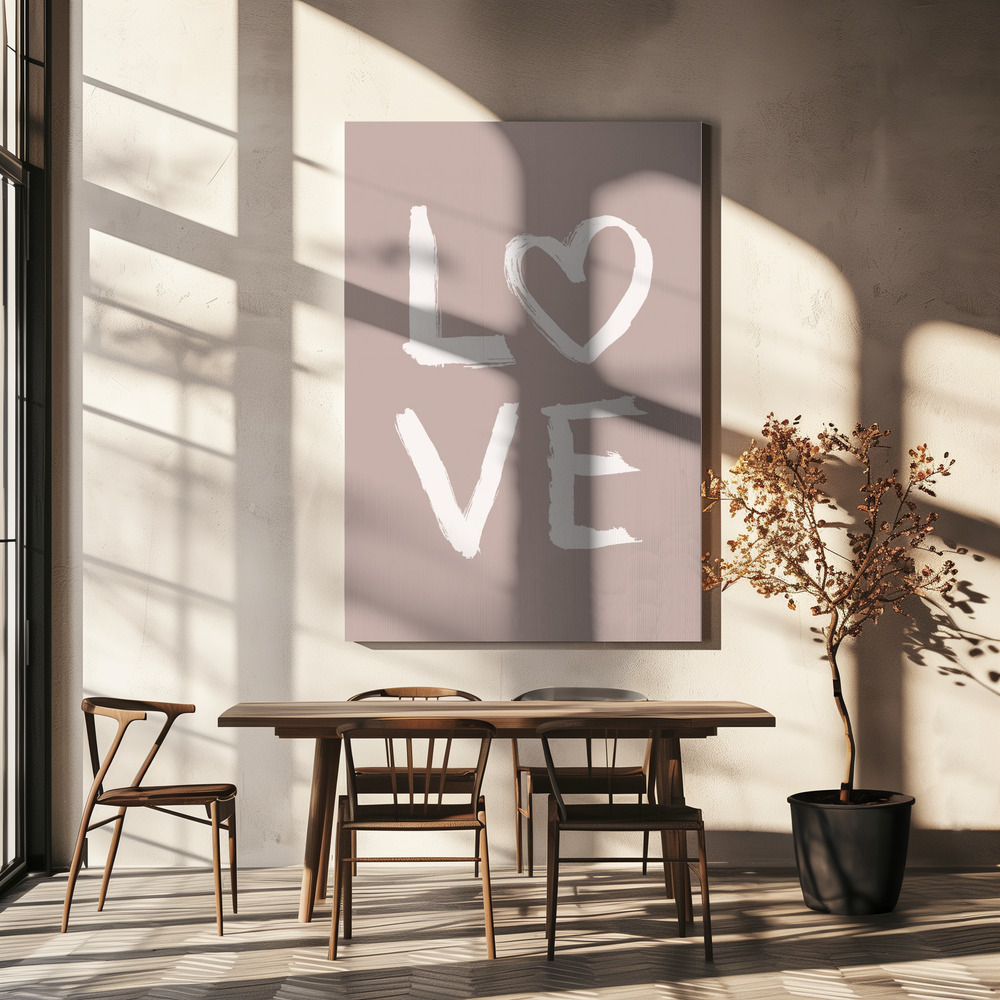 Lienzo - LOVE Toothy Pink sobre la mesa del comedor