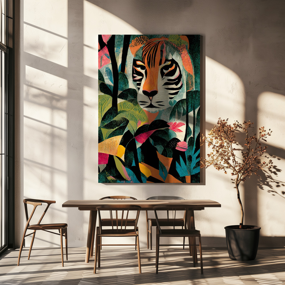 Canvas taulu - Jungle Tiger ruokapöydän yli