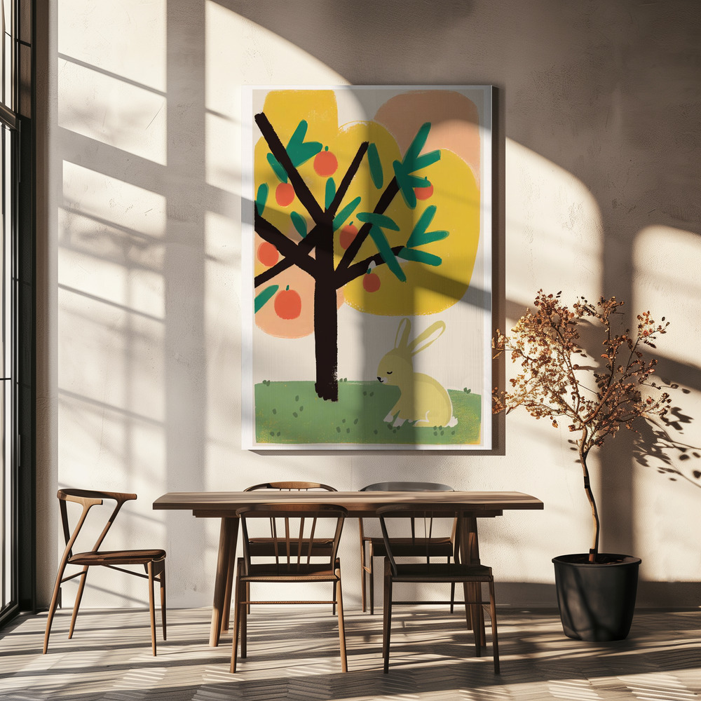 Canvas print - Bunny Under Apple Tree over dining table