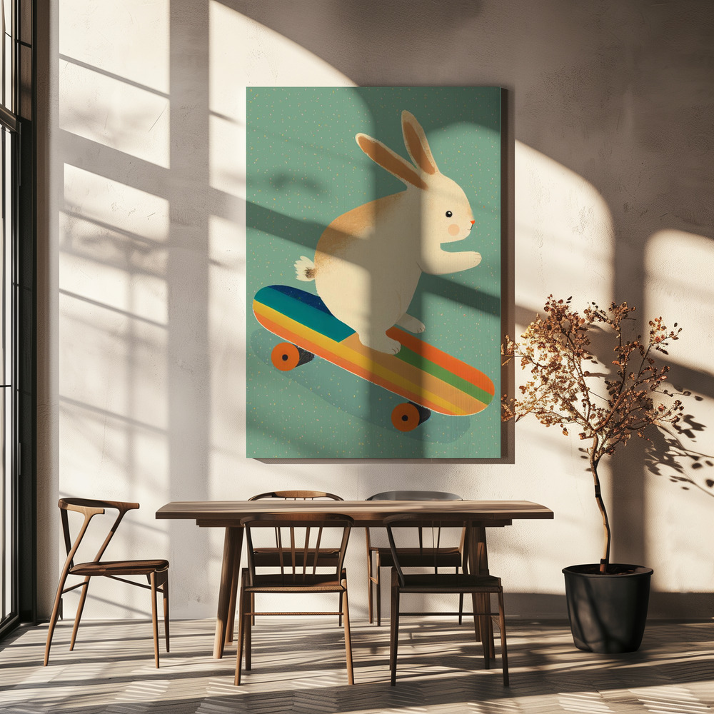 Canvas print - Bunny On Skateboard over dining table