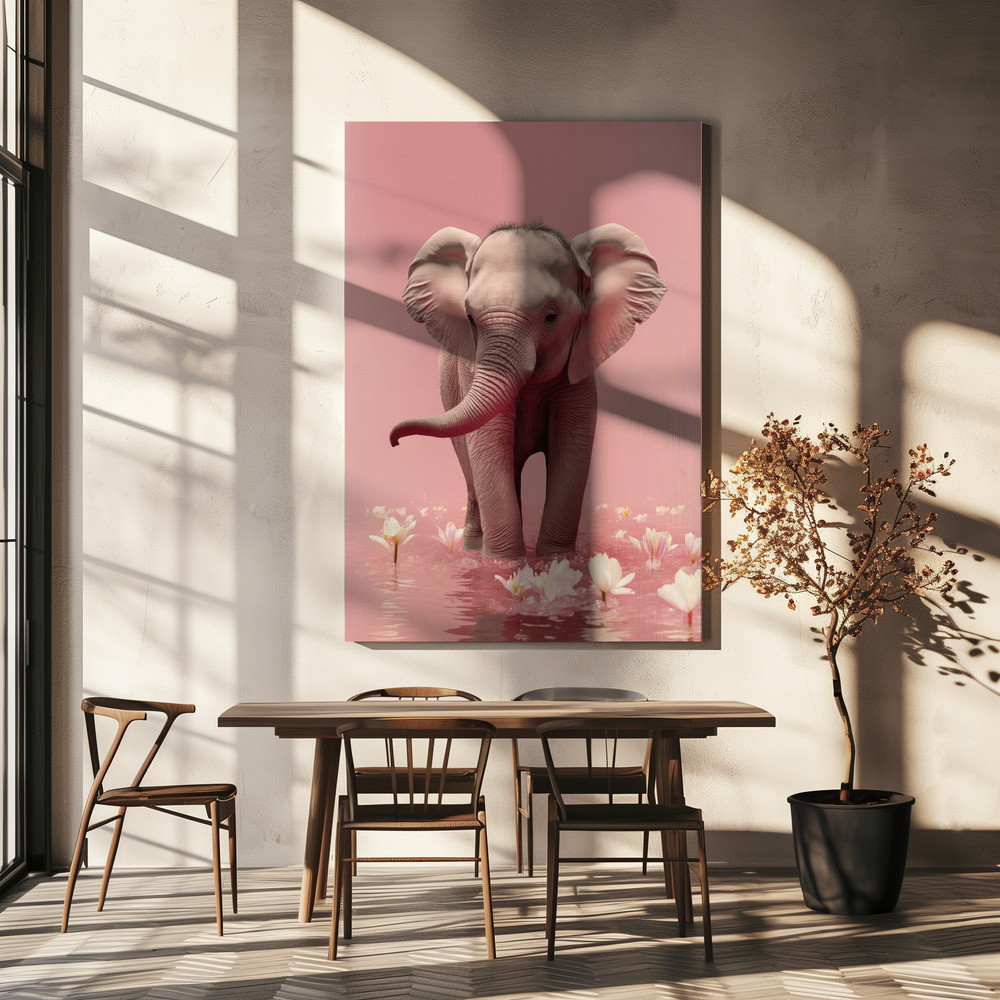 Lienzo - Young Elephant sobre la mesa del comedor