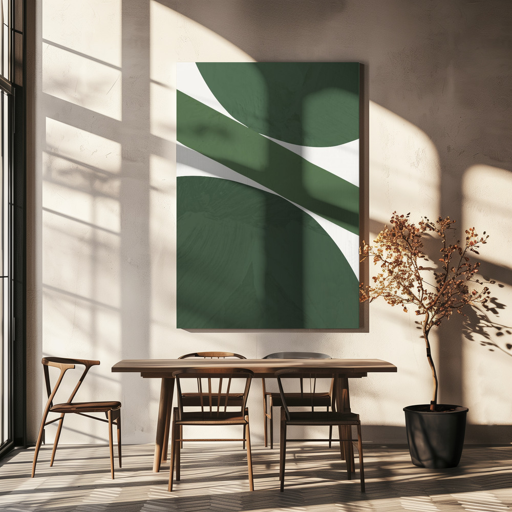 Lærred - Green Abstract over spisebordet