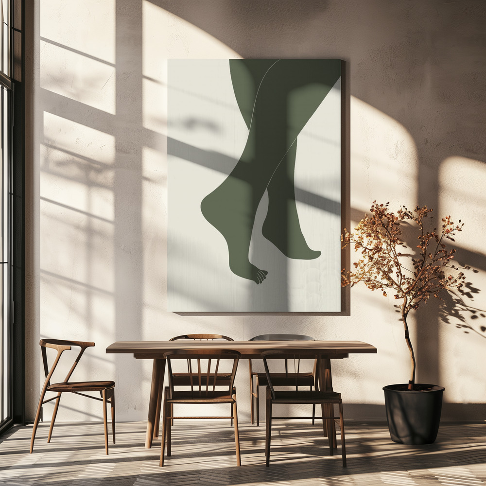 Canvas schilderi - Tip Toe Green boven eettafel