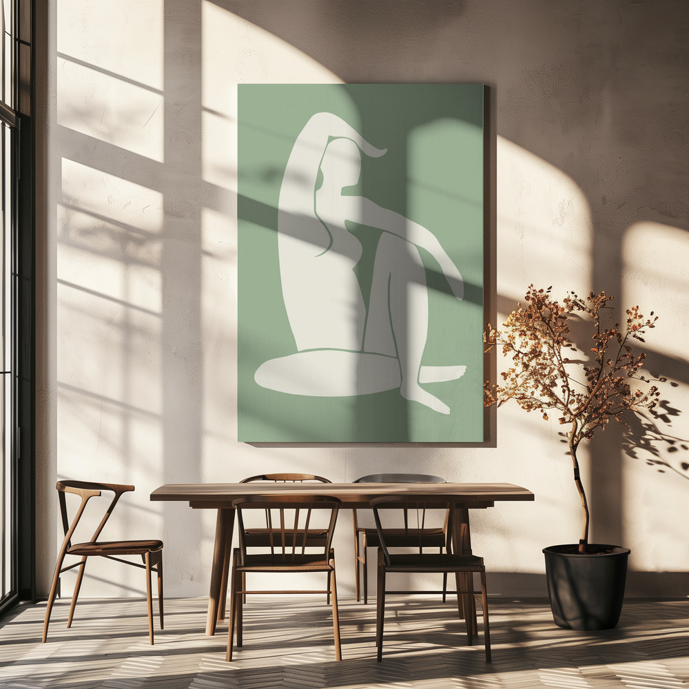 Canvas schilderi - Figure Matisse Style Green boven eettafel