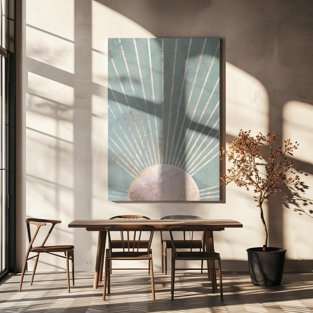 Stampe su tela - Sage Green Boho Sun sopra il tavolo da pranzo