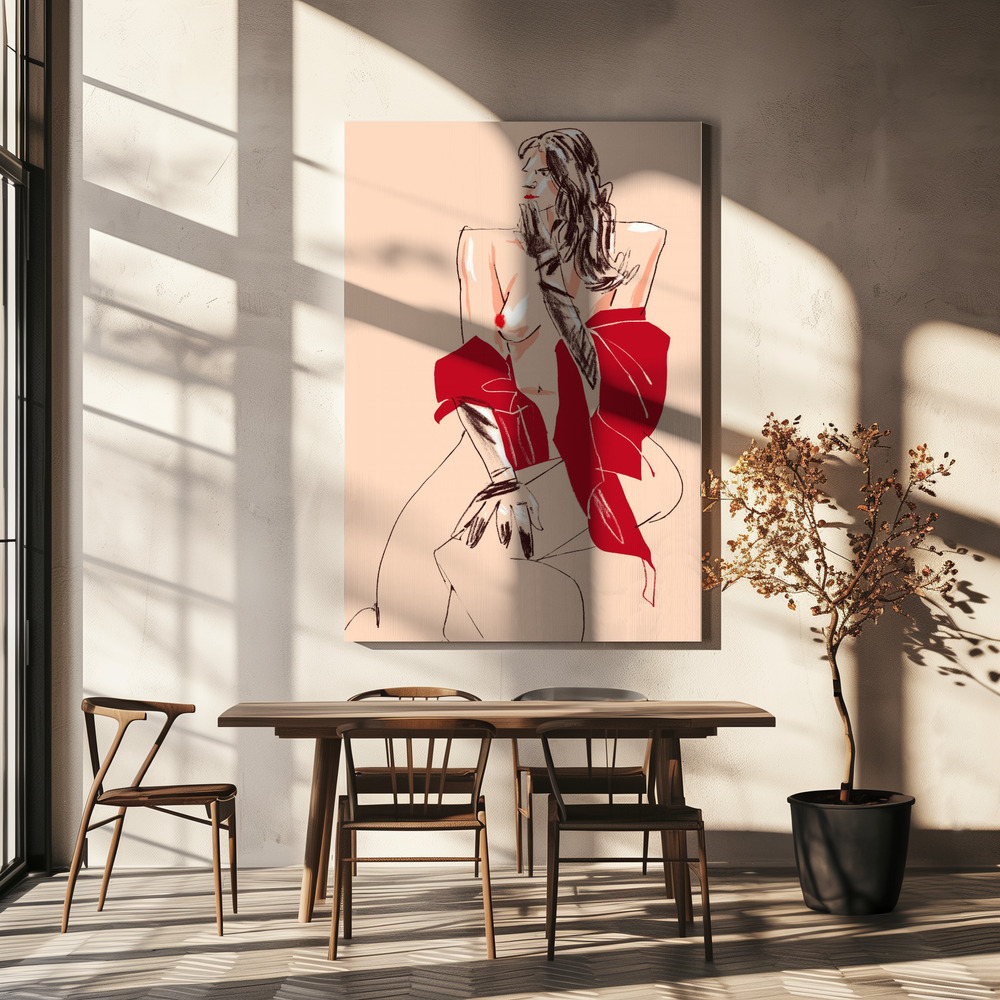 Canvas print - Girl With Gloves Beige over dining table