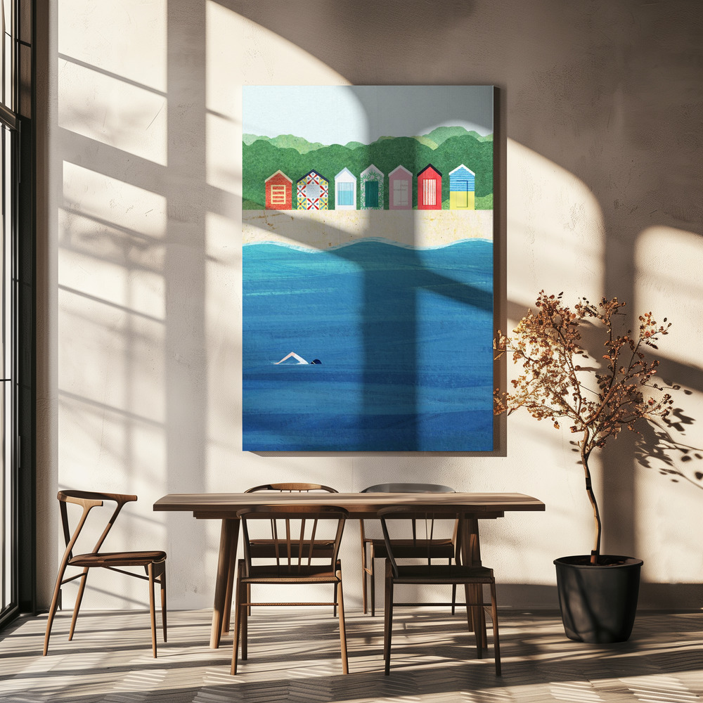 Leinwandbild - Beach Huts über dem Esstisch
