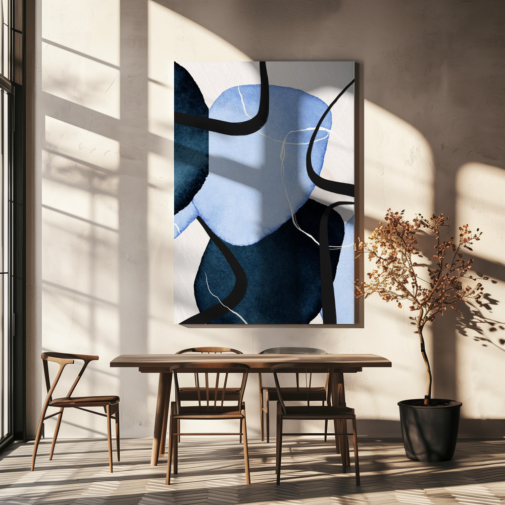 Lienzo - Shapley Blue-2 sobre la mesa del comedor
